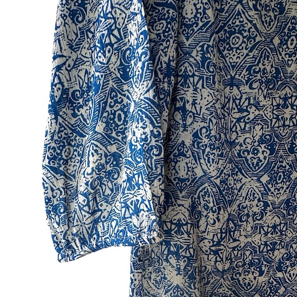 LUCKY BRAND NWOT EMBROIDERED BLUE PEASANT BLOUSE BOHO TIE FRONT 3/4 SLEEVE | SM - Picture 4 of 9